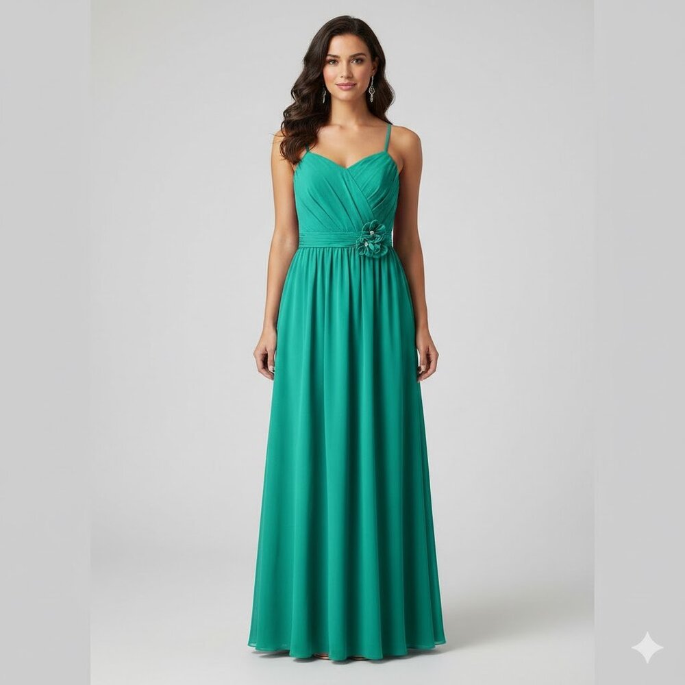 Emerald Green Chiffon Bridesmaid Floral Dress Gown NWT